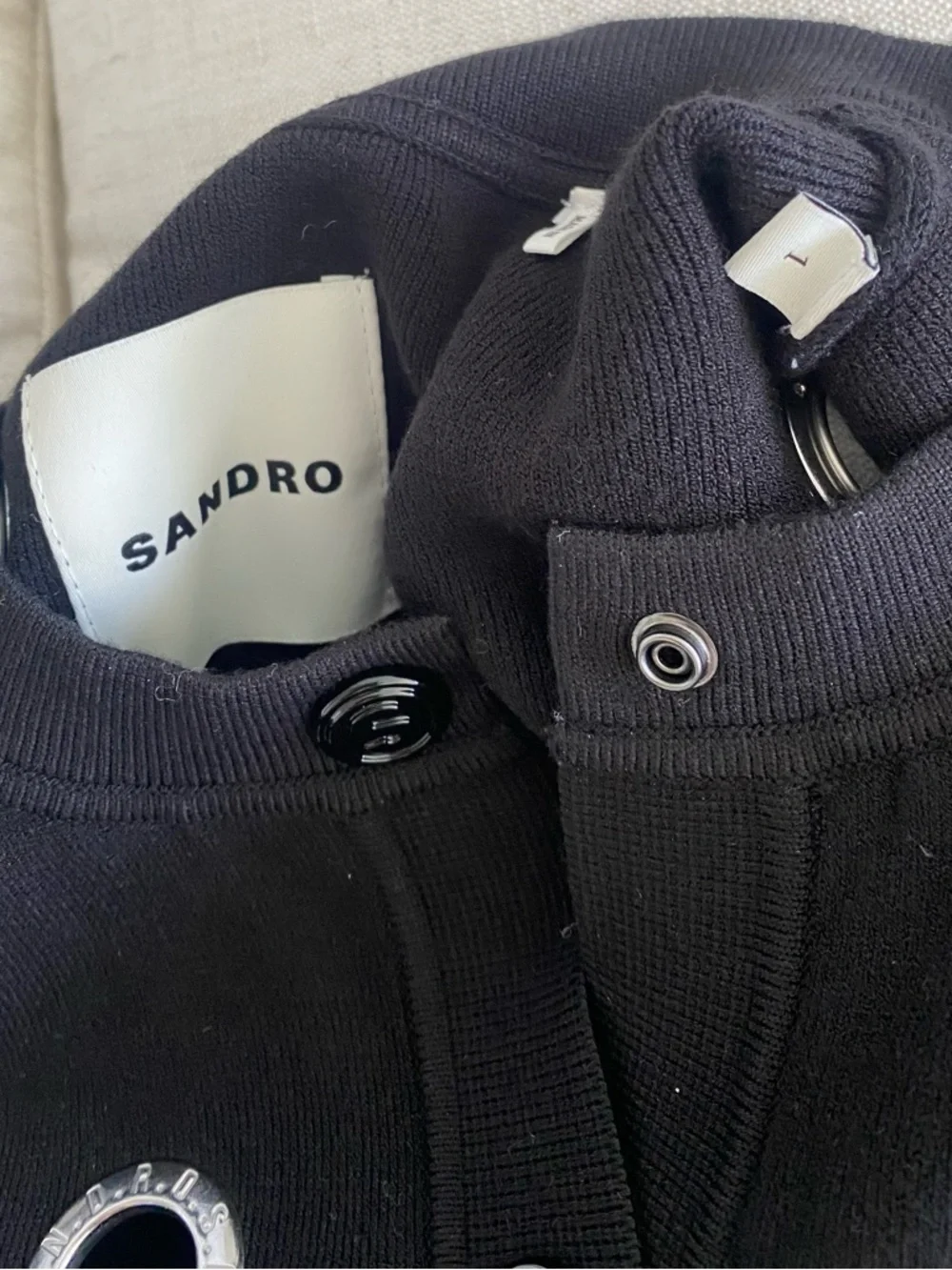 Sandro Coccinelle Eyelet/Grommet Black Sweater. Size 1 (small). - Picture 6 of 8